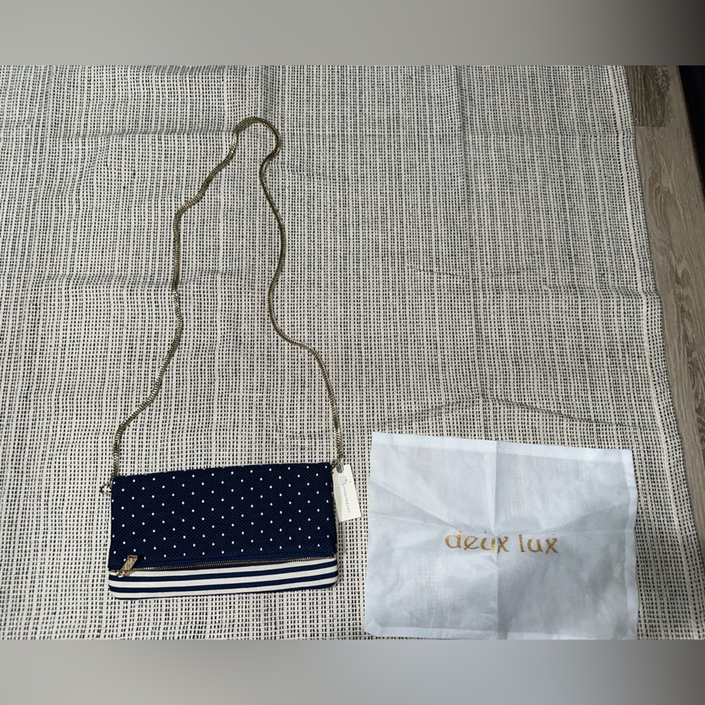 Deux Lux Elsa Fold Over Cross Body Purse Handbag‎ Navy White NWT